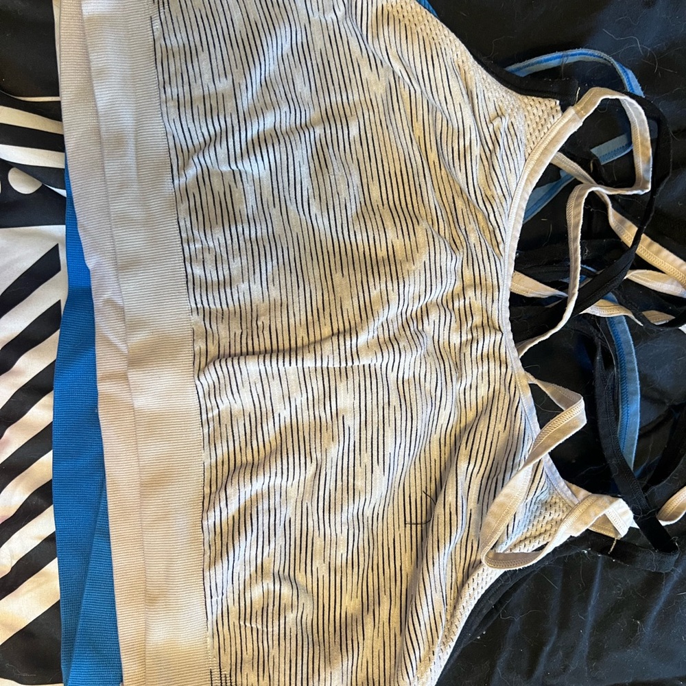 5 Athletic Works Blue, White, Black Striped Sports Bras